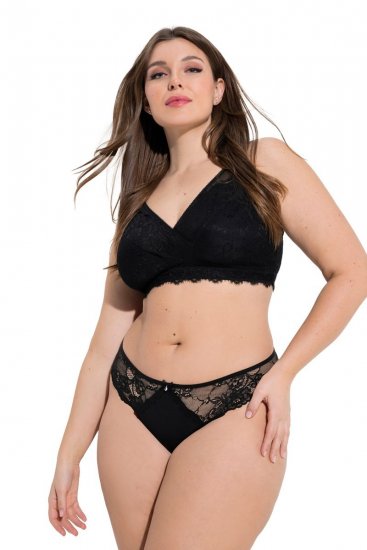 Ulla Popken 848522 Chiloți tanga cu dantelă set de 3 Neagră - Chiloți - 
