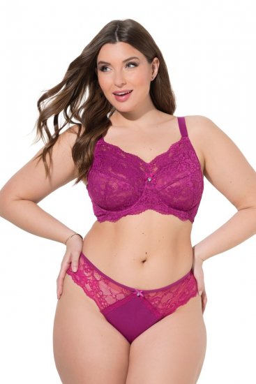Ulla Popken 848522 Chiloți tanga cu dantelă set de 3 Mov închis - Chiloți - 