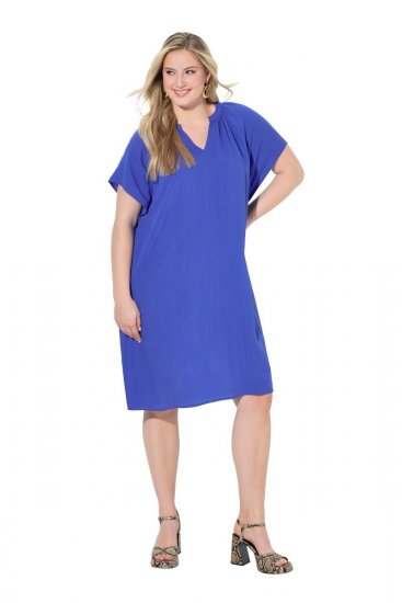 Ulla Popken 848526 Rochie din amestec de in cu buzunare Albastru - Rochii de vară - Rochii de vară marimi mari