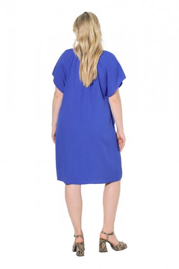 Ulla Popken 848526 Rochie din amestec de in cu buzunare Albastru - Rochii de vară - Rochii de vară marimi mari