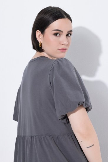 Ulla Popken 848575 Rochie maxi cu mânecă scurtă și buzunare Antracit - Rochii maxi - Rochii maxi marimi mari