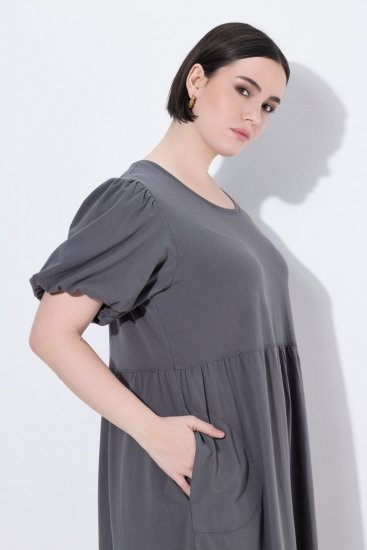Ulla Popken 848575 Rochie maxi cu mânecă scurtă și buzunare Antracit - Rochii maxi - Rochii maxi marimi mari