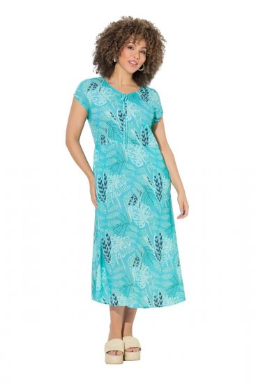 Ulla Popken 848696 Rochie midi imprimată cu decolteu în V Turcoaz - Rochii midi - Rochii midi la marimi mari