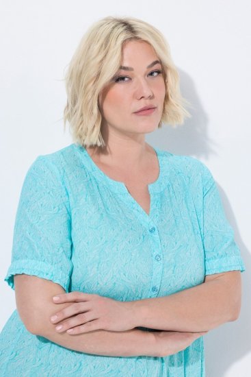 Ulla Popken 848724 Rochie imprimată cu volane Turcoaz - Rochii - Rochii pentru toate mărimile