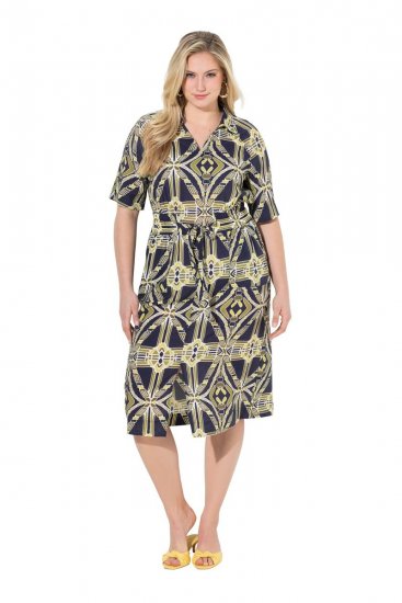 Ulla Popken 848789 Rochie midi imprimată cu buzunare Bleumarin - Rochii midi - Rochii midi la marimi mari