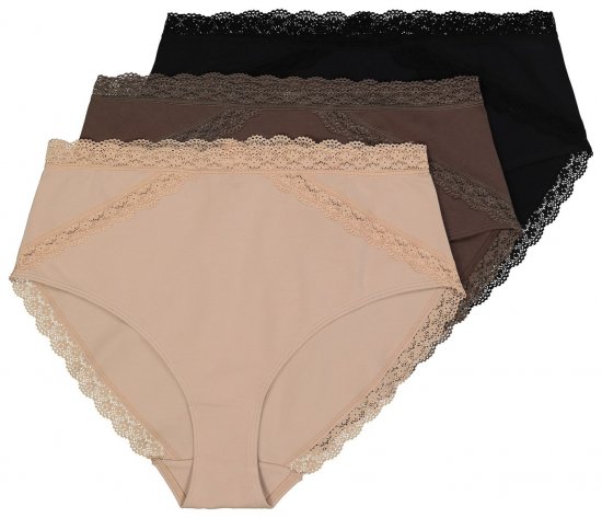 Ulla Popken 848803 Chiloți cu dantelă set de 3 Neagră - Chiloți - 