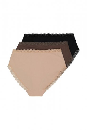 Ulla Popken 848803 Chiloți cu dantelă set de 3 Neagră - Chiloți - 