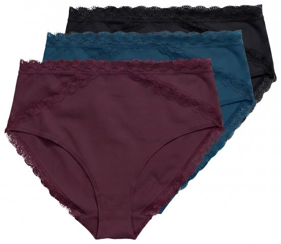 Ulla Popken 848803 Chiloți cu dantelă set de 3 Roșu vin - Chiloți - 