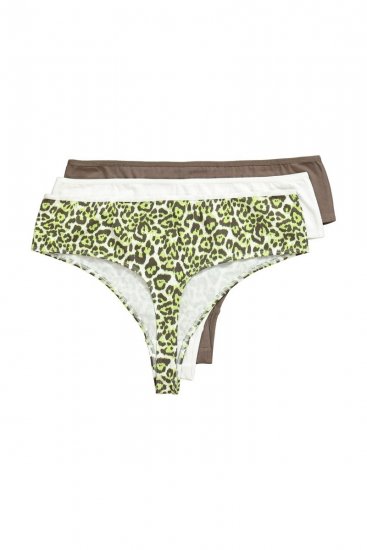 Ulla Popken 848826 Chiloți tanga cu imprimeu animal set de 3 Taupe - Chiloți - 