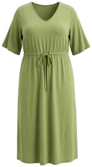 Ulla Popken 848829 Rochie midi cu mânecă scurtă și șnur Verde deschis - Rochii midi - Rochii midi la marimi mari
