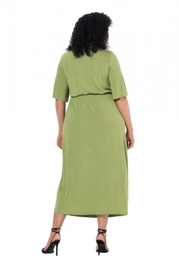 Ulla Popken 848829 Rochie midi cu mânecă scurtă și șnur Verde deschis - Rochii midi - Rochii midi la marimi mari