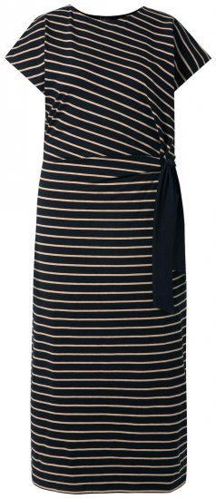 Ulla Popken 848921 Rochie din jerseu în dungi cu cordon de legat Neagră - Rochii maxi - Rochii maxi marimi mari