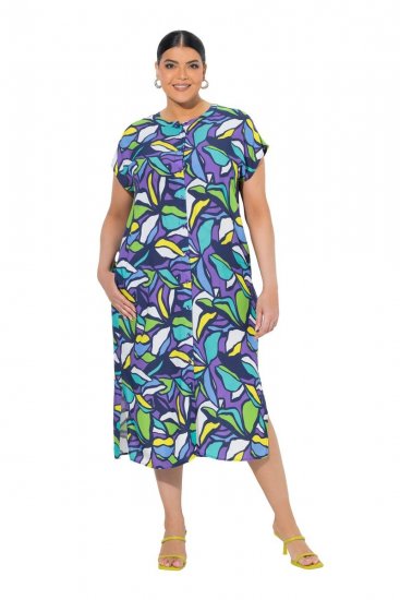 Ulla Popken 848980 Rochie tip cămașă cu flori Lila - Rochii midi - Rochii midi la marimi mari
