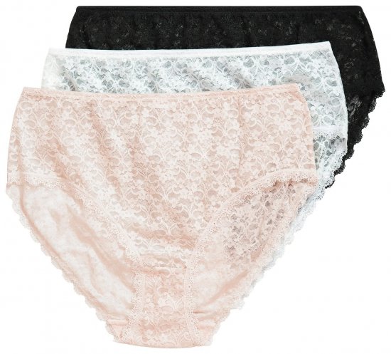Ulla Popken 849194 Chiloți cu flori cu dantelă set de 3 Neagră - Chiloți - 