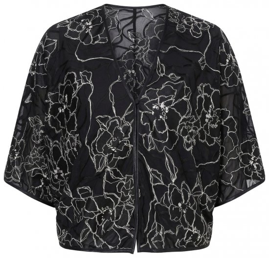 Ulla Popken 849213 Bolero brodat din amestec de mătase Neagră - Bolerouri - 
