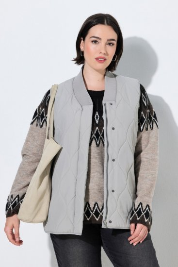 Ulla Popken 849221 Vestă matlasată cu guler striat Gri - Veste - 