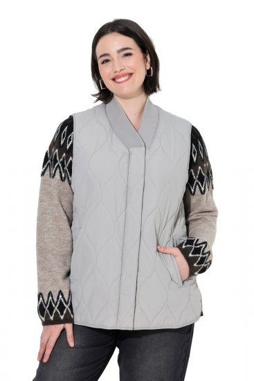 Ulla Popken 849221 Vestă matlasată cu guler striat Gri - Veste - 