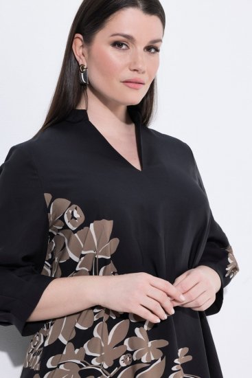 Ulla Popken 849423 Rochie cu flori și mânecă 3/4 Neagră - Rochii maxi - Rochii maxi marimi mari