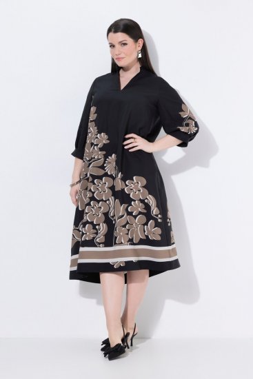 Ulla Popken 849423 Rochie cu flori și mânecă 3/4 Neagră - Rochii maxi - Rochii maxi marimi mari
