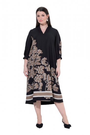 Ulla Popken 849423 Rochie cu flori și mânecă 3/4 Neagră - Rochii maxi - Rochii maxi marimi mari