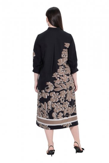 Ulla Popken 849423 Rochie cu flori și mânecă 3/4 Neagră - Rochii maxi - Rochii maxi marimi mari