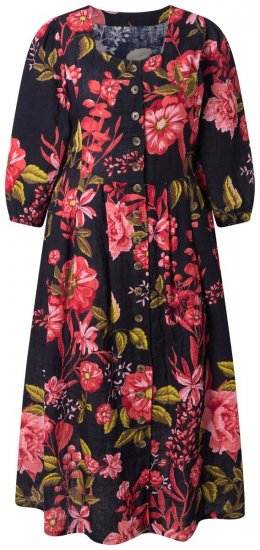Ulla Popken 849593 Rochie tip cămașă cu flori Bleumarin - Rochii maxi - Rochii maxi marimi mari