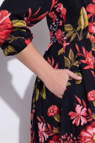 Ulla Popken 849593 Rochie tip cămașă cu flori Bleumarin - Rochii maxi - Rochii maxi marimi mari