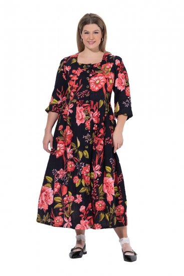 Ulla Popken 849593 Rochie tip cămașă cu flori Bleumarin - Rochii maxi - Rochii maxi marimi mari