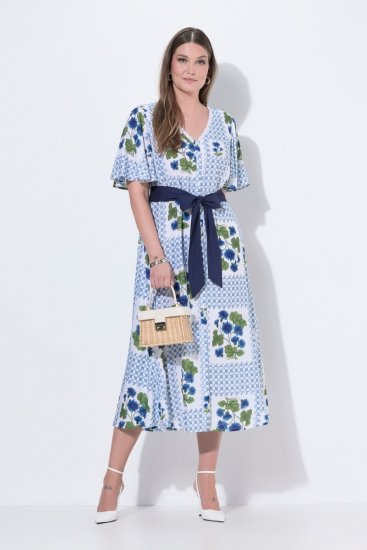 Ulla Popken 849662 Rochie tip cămașă cu flori Alb unt - Rochii midi - Rochii midi la marimi mari