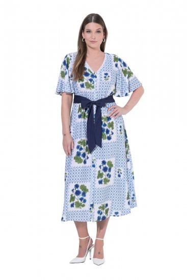 Ulla Popken 849662 Rochie tip cămașă cu flori Alb unt - Rochii midi - Rochii midi la marimi mari
