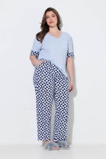 Ulla Popken 849850 Pijama în carouri Albastru deschis - Pijamale/Haine de casă - 