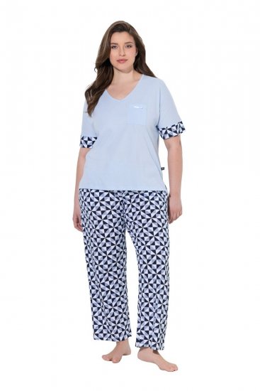 Ulla Popken 849850 Pijama în carouri Albastru deschis - Pijamale/Haine de casă - 