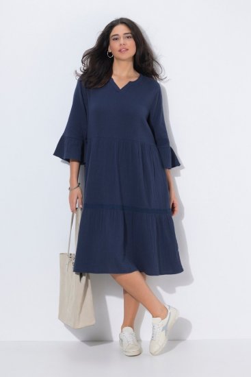 Ulla Popken 849856 Rochie cu volane Bleumarin - Rochii midi - Rochii midi la marimi mari