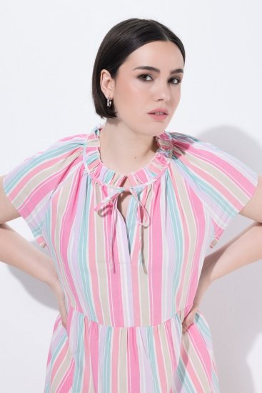 Ulla Popken 849969 Rochie midi în dungi cu volane Roz - Rochii midi - Rochii midi la marimi mari