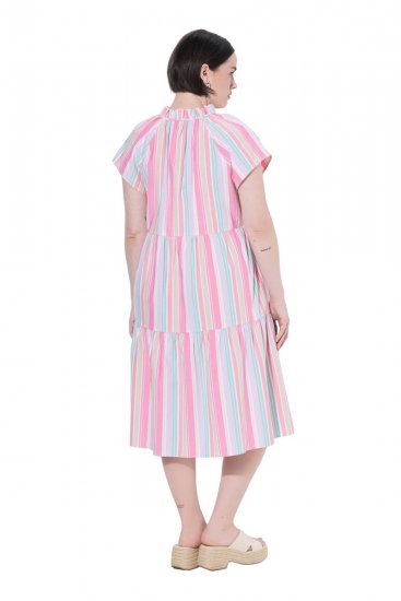 Ulla Popken 849969 Rochie midi în dungi cu volane Roz - Rochii midi - Rochii midi la marimi mari