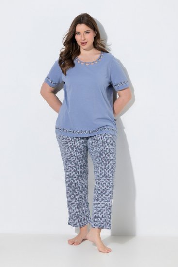Ulla Popken 850045 Pijama cu mânecă scurtă Albastru deschis - Pijamale/Haine de casă - 