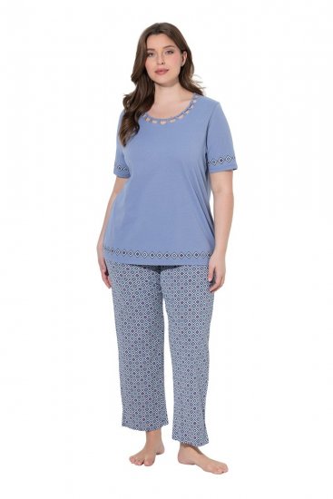 Ulla Popken 850045 Pijama cu mânecă scurtă Albastru deschis - Pijamale/Haine de casă - 