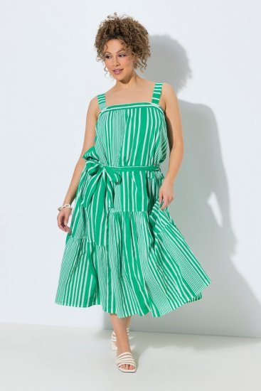 Ulla Popken 850197 Rochie în dungi cu volane Verde - Rochii de vară - Rochii de vară marimi mari