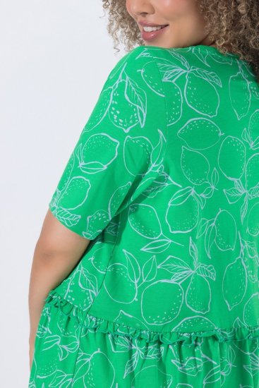 Ulla Popken 850204 Rochie din jerseu cu mânecă scurtă și decolteu în V Verde - Rochii din jerseu - 