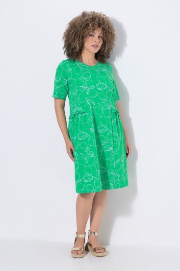 Ulla Popken 850204 Rochie din jerseu cu mânecă scurtă și decolteu în V Verde - Rochii din jerseu - 