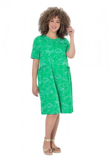 Ulla Popken 850204 Rochie din jerseu cu mânecă scurtă și decolteu în V Verde - Rochii din jerseu - 