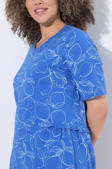 Ulla Popken 850204 Rochie tip tricou imprimată cu volane Albastru - Rochii din jerseu - 