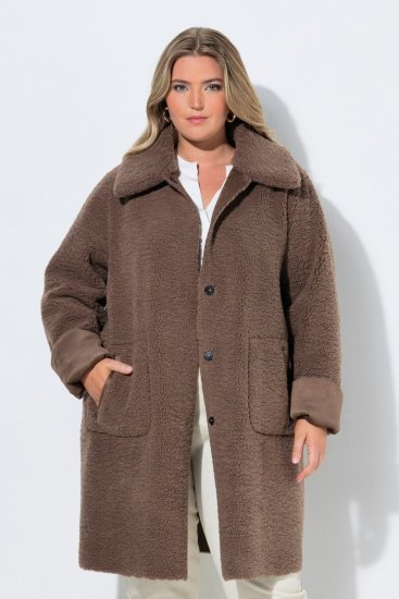 Ulla Popken 850251 Palton teddy Maro deschis - Paltoane - Paltoane pentru femei la marimi mari