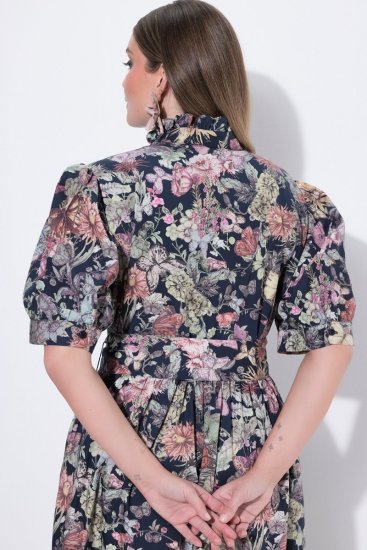 Ulla Popken 850298 Rochie tip cămașă cu flori Bleumarin - Rochii maxi - Rochii maxi marimi mari