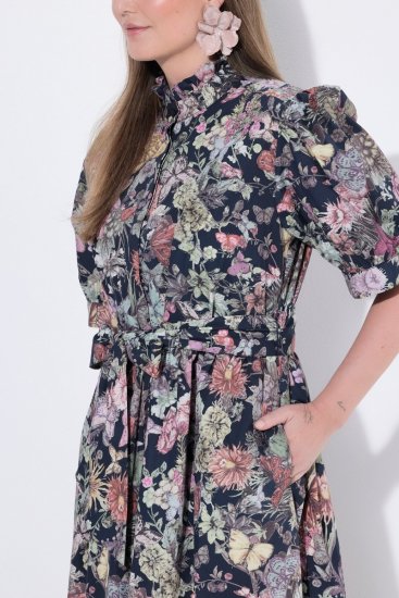 Ulla Popken 850298 Rochie tip cămașă cu flori Bleumarin - Rochii maxi - Rochii maxi marimi mari