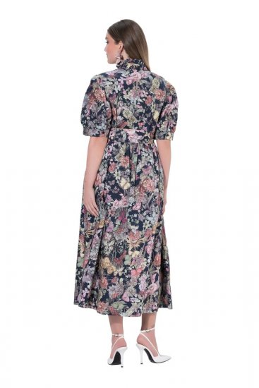 Ulla Popken 850298 Rochie tip cămașă cu flori Bleumarin - Rochii maxi - Rochii maxi marimi mari
