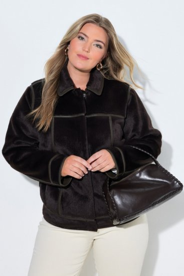 Ulla Popken 850310 Geacă din blană artificială Maro închis - Geci - Jachete de damă marimi mari