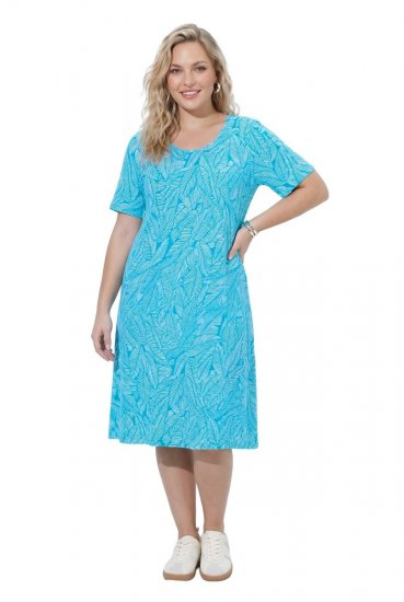 Ulla Popken 850344 Rochie tip tricou imprimată Turcoaz - Rochii midi - Rochii midi la marimi mari
