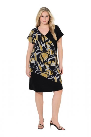 Ulla Popken 850406 Rochie din șifon imprimată Neagră - Rochii - Rochii pentru toate mărimile