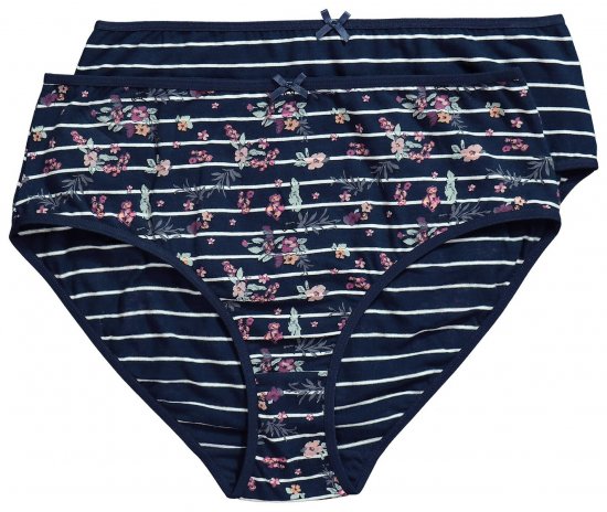 Ulla Popken 850538 Chiloți cu flori din bumbac organic set de 2 Bleumarin - Chiloți - 